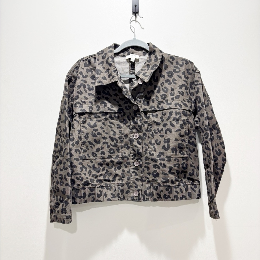 Umgee Animal Leopard Print Jean Jacket Cropped Cotton Blend Chic Size Small